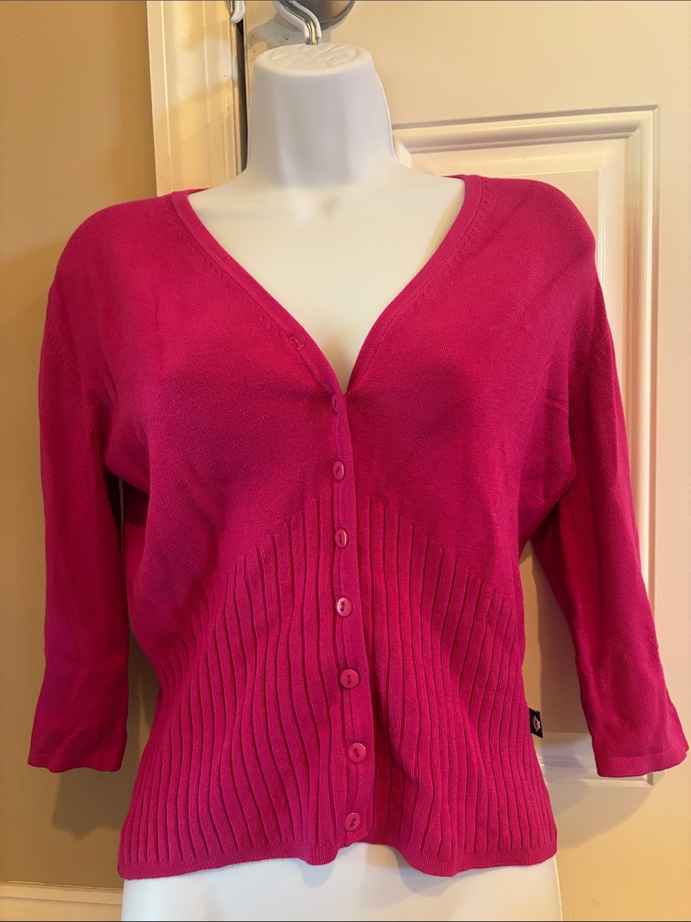 Women's Fuchsia V-Neck Button Cardigan Sweater